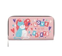 Happy Valentine's Day Love in Our Hearts Cats PU Leather Wallet for Women Men Credit Card Wallet Long Clutch Purse Around Zipper Wallets