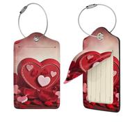 Happy Valentine's Day Luggage Tags for Suitcases, PU Leather Suitcase Tags Identifiers with Stainless Steel Loop, Privacy Cover ID Label with Address Card, Travel Essentials Bag Tag, Black, 1
