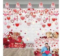 Happy Valentine's Day Photography Backdrop White Love Sweet Heart Brick Wall Background Glitter Valentine's Day Photo Studio Supplies Banner (8x6FT: 96x72 inch)
