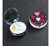 Happy Valentine's Day Pill Box with Mirror 3 Compartment Decorative Pill Case for Purse or Pocket Small Round Pill Organizer Weekly Metal Medicine Tablet Vitamin Holder Travel Gift