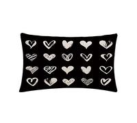 Happy Valentine's Day Pillow Cover Black Love Heart Valentine's Day Decorations Rectangular/Waist Cushion Cover Romantic Gift Anniversary Wedding Holiday Pillowcases 12”x20”,for Sofa Bed Patio