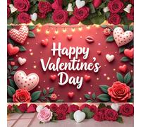 Happy Valentine's Day Pink Roses Heart Backdrop Romantic Love Valentine Wall Banner Sweet Valentine Red Flower Decor Photo Background Valentines Party Supplies Couples Propose Marriage Bridal Shower