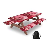 Happy Valentine'S Day Print Camping Essentials Waterproof Camping Table And Bench Cover With Drawstring Bag 183 Cm
