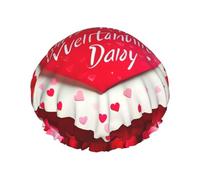 Happy Valentine'S Day Print Shower Cap For Women Reusable Double Layer Stylish Soft Bath Cap With Lining Elastic Band