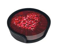 Happy Valentine's Day,Set of 6 Round Coasters, Pu Leather Drinks Coasters with Holder for Home Office Kitchen