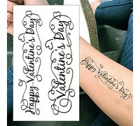 Happy Valentines Day Temporary Tattoos - 2 Small Quotes Writing Letters Black Realistic Waterproof Transfer Sticker Wrist Arm Body Art Men Women Kids - By Delusion Tattoos