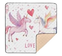 Happy Valentine's Day Unicorns Soft Padded Baby Gym & Activity Mat for Floor 1-Piecing Baby Play Tummy Time Mat for Newborns Babies Infants Toddlers, 50'' x 50''