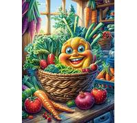 Happy Vegetable Basket in A Cozy Kitchen 1000 Pieces Premium Jigsaw Puzzle Scenery Science Fiction Adult Jigsaws Educational Challenge Mental Exercise Wall Art Winter Cardboa