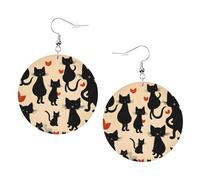 Happy Walking Kitty Leather Round Earrings Daily Accessories Working At Work Women'S Fashion