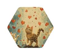 Happy Walking Kitty Print Leather Coaster Set of 6, Hexagon Coasters Table Decorative Coffee Cup Beverage Coasters Wine Beer Bar Coasters for Hot Drinks Table Protection