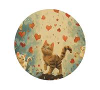 Happy Walking Kitty Print Leather Coaster Set of 6, Round Shape Coasters Table Decorative Coffee Cup Beverage Coasters Wine Beer Bar Coasters for Hot Drinks Table Protection