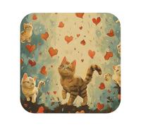 Happy Walking Kitty Print Leather Coaster Set of 6, Square Coasters Table Decorative Coffee Cup Beverage Coasters Wine Beer Bar Coasters for Hot Drinks Table Protection