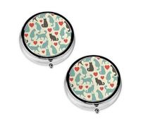 Happy Walking Kitty Print Pill Box 3 Compartment Medicine Pill Case,Portable for Pocket Or Purse Pill Organizer Decorative Metal Medicine Vitamin Organizer Unique Gift