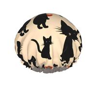 Happy Walking Kitty Print Reusable Bath Shower Caps For Women Long Hair,Double Layer Bathing Shower Hat