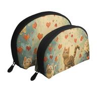 Happy Walking Kitty Print Shell-Shaped 2-Piece Makeup Bag Set Travel Cosmetic Organiser Stylish Storage for Beauty & Gifts for Women Girls