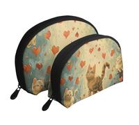 Happy Walking Kitty Print Small Purses 2Pcs Portable Coin Purse Makeup Bag Soft Vacation Pouch Change Holder Wallet with Zipper Portable for Shopping Travel Party Cosmetic Bag