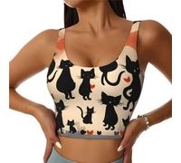 Happy Walking Kitty Print Women's Sports Vest, Casual Summer Athletic Top, U-Back Design, Good for Fitness Black
