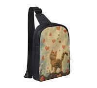 Happy Walking Kitty Printed Chest Bag Sling Bag for Men Women, Waterproof Crossbody Backpack Men Bag for Runner Workout Hiking Cycling Travel