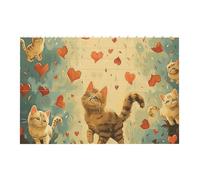 Happy Walking Kitty Printed Jigsaw Puzzle 14.4x9.8 CM, Rectangular Puzzle Challenging Game for Adults Gifts, Family Fun Decorative Wall Decor