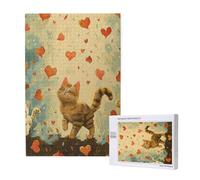 Happy Walking Kitty Printed Jigsaw Puzzle with Storage Box, Wooden Puzzle for Adults and Kids, 1000 Pieces Family Fun Decorative Game
