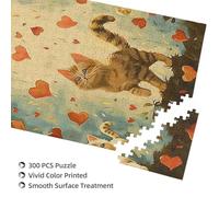 Happy Walking Kitty Printed Jigsaw Puzzle with Storage Box, Wooden Puzzle for Adults and Kids, 300 Pieces Family Fun Decorative Game