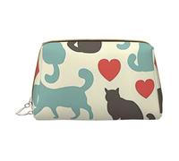 Happy Walking Kitty Printed Leather Makeup Bag for Women Girls - Small Portable Travel Cosmetic Organiser Toiletry Bag