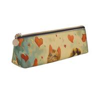 Happy Walking Kitty Printed Leather Pencil Case Triangle Pen Pencil Pouch Office Large Pencil Bag Stationery Box for Men Women Teens Students