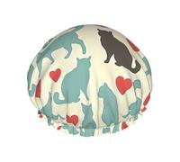 Happy Walking Kitty Shower Caps Women Men Reusable Waterproof Non-Slip Quick-Dry Hair Large Cap Long Short Hair