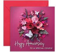 Happy Wedding Anniversary Cards - Paper Cut Flower and Butterfly Art - Anniversary Greeting Cards for Couple - Gifts for Them - Stylish Contemporary Anniversary Card Design for Family