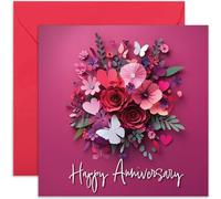 Happy Wedding Anniversary Cards - Paper Cut Flower and Butterfly Art - Anniversary Greeting Cards for Him Her - Gifts for Them - Anniversary Card Design for Boyfriend Girlfriend