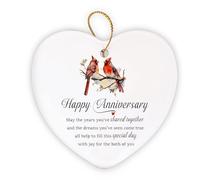 Happy Wedding Anniversary Decorations Gifts Ceramics Hanging Heart Plaque Keepsake Ornament for Couples Mr and Mrs Husband Wife Boyfriend Girlfriend Parents Dad Mum Ruby Golden Anniversary Decor Gift