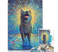 Happy Whimsical Akita Dog 1000 Piece Jigsaw Puzzles for Teenagers Gifts,Staycation Kill Time with Fully Interlocking Randomly Shaped Pieces 50x75cm