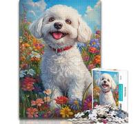 Happy White Bichon Frise 1000 Piece Jigsaw Puzzles for Teenagers,Family Game Stress Reliever Difficult Challenge Artists Collection,Fine Art 38x26cm