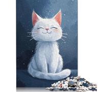 Happy White Cat Puzzle 500 Pieces Jigsaws Wooden Puzzle for Adults And Teenager Puzzles for Adults Teens 500pcs (52x38cm)