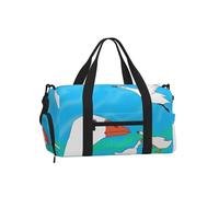 Happy White Goose Duffel Bag with Shoe Compartment - Lightweight Water-Resistant Holdall Gym Bag with Built-in Wet and Dry Separation Pouch