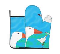 Happy White Goose Oven mitt and potholder Set a 2-Piece Kitchen Set Perfect for Cooking and Baking