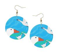 happy white goose Print Leather Earrings Trendy Round Drop Earrings, Lightweight Dangle Jewellery for Women