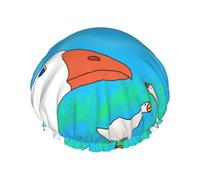 happy white goose Print Shower Cap â€“ Double Layer Bath Hair Cap with Elastic Band Lining, Ideal for Home Spa, Hotel, and Travel