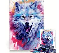 Happy White Wolf Painting 1000 Piece Jigsaw Puzzles for Adults Unwind Game Snug Cut Playful Challenge Wall Accent (50x75cm)
