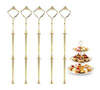 Happy Will 3 Tier Tiered Tray Hardware Kits Fruit Cake Plate Handle Fitting Hardware Rod Dessert Stand Holder Golden Crown 5 Set（Plate not Included）