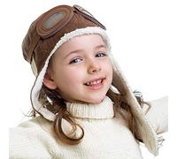 Happy Will Pilot Aviator Fleece Warm Hat Cap with Earmuffs for Kids with Stylus Brown