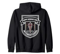 Happy Women's Day - Classic Badge & Crest Style Zip Hoodie