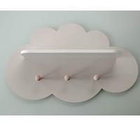 Happy Woody Cloud Coat Rack with Shelf/Nursery Knobs with Shelf/Floating Shelf with Hooks/Wood Hanger/Wall Decor/Baby and Kids Room Peg Shelf (Soft Grey)