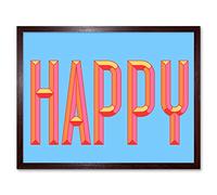 Happy Word Art Bright Art Print Framed Poster Wall Decor 12x16 inch