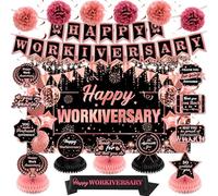 Happy Work Anniversary Decorations Rose Gold Happy Workiversary Banner Honeycomb Centerpieces Hanging Swirls Tissue Paper Pompoms Sash Set for Women Office Employee Worker Appreciation Party Supplies
