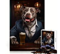 Happy XL Bully in The Pub 1000 Piece Jigsaws for Teenagers Puzzle Brain Skill Firm Joint Pattern Build Art Display (38x26cm)