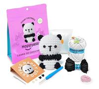 Happy Zoo Crochet Kits for Beginners Adults, with Step-by-Step Video Tutorial, Soft Yarn, Patrick The Penguin (Penny The Panda)