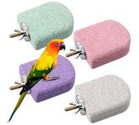 HappyAlley 4 Pack Bird Beak Grinding Stone, Pumice Lava Ledge for Birds, Chinchillas, Hamsters, Parrots, Bird Perch Stand Climbing Ledge, Teeth & Beak Grinding Block (Short)