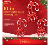 HappyAlley 6 Pack 600 Hi Vibrant Twinkling Lighted LED Candy Cane Decoration, 10 in. Plug in Waterproof Red and White Christmas Candy Cane Window Light with 3 Suction Cups for Window, Walls, Porch