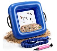 HappyAlley Floating Shark Tooth Sifter Set, Inflatable Beach Sand Sifter for Shark Teeth, Shells & Fossils with Hand Pump & Anti-Loss Leash, Lightweight Beachcombing Tool for Family Beach Fun